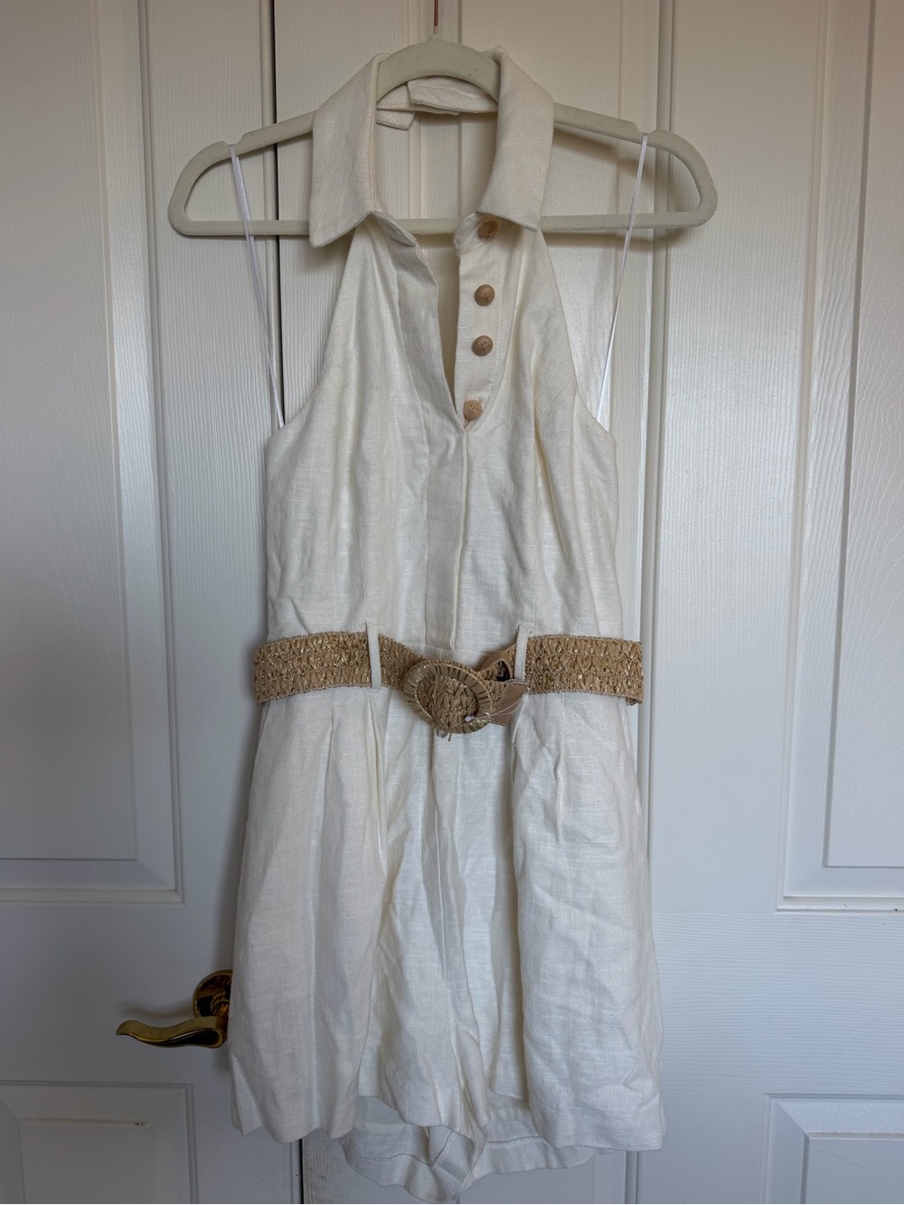 House of Harlow 1960 Cream Halter Romper with (broken) Woven Belt
